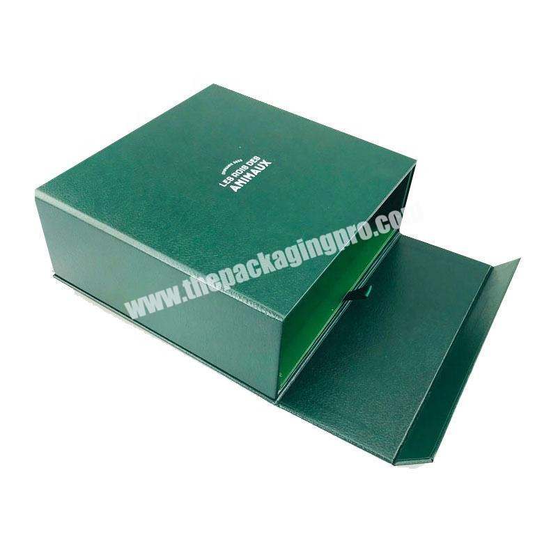 green leatherette paper  gift box with inside drawer gift boxes with magnetic lid