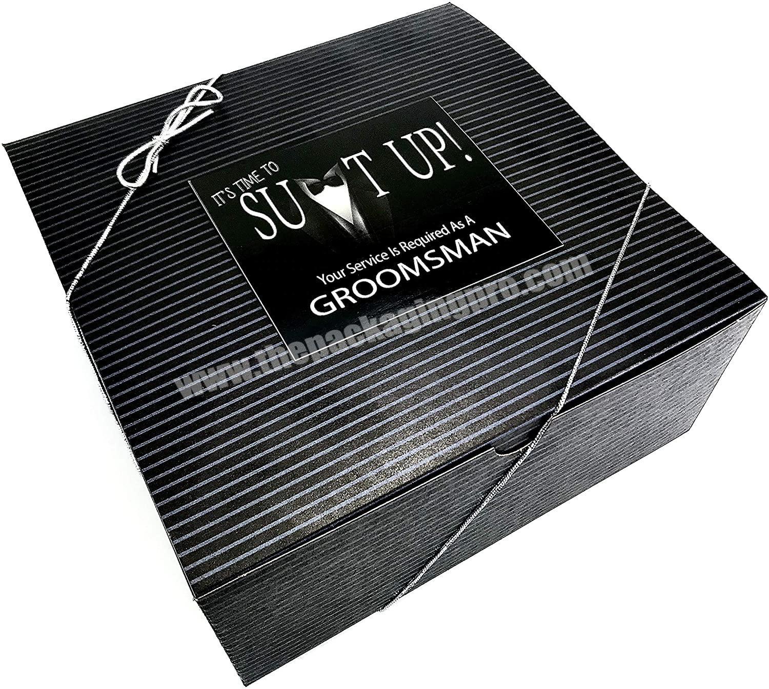 Groomsmen proposal boxes empty kraft stripe black boxes vinyl labels best men ring bearer
