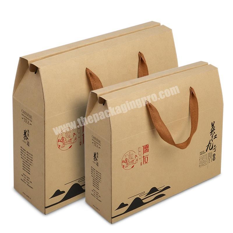 Guangdong factory corrugated kraft paper green black tea gift box with handles