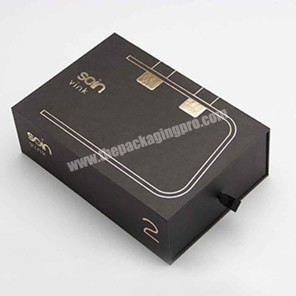 Guangzhou delicate logo printed elegant designed black gift custom box packaging
