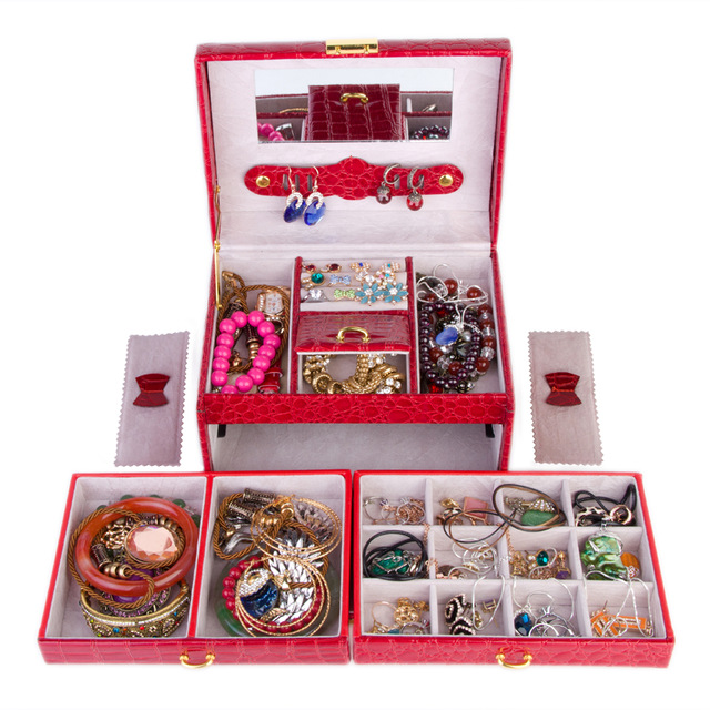 guanya Jewelry Packaging & Display Box 3 layers Jewelry Box Storage Case Necklace Ring Jewellery Display Container Organizer