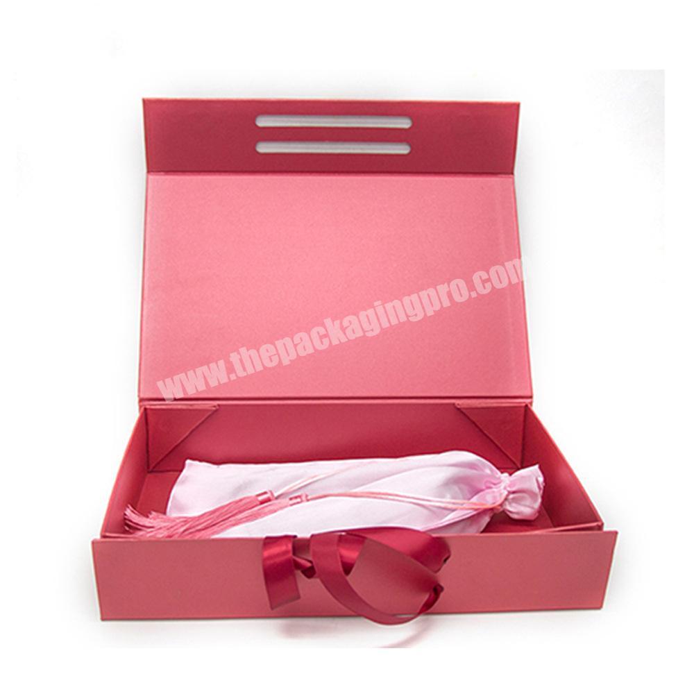 Hair bundles packaging extension human weave hair gift box with ribbon handle