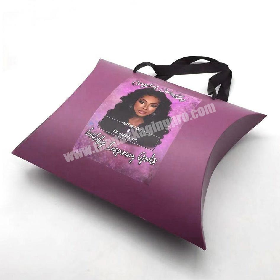hair pillow boxes, custom wig pillow box with ribbon handle