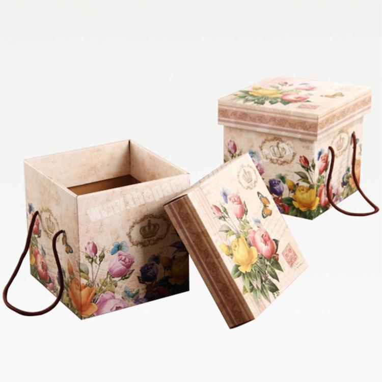 Handles Gorgeous Paper Gift Flower Box Storage Exotic Square Paper Box Rose Printed Paper Box