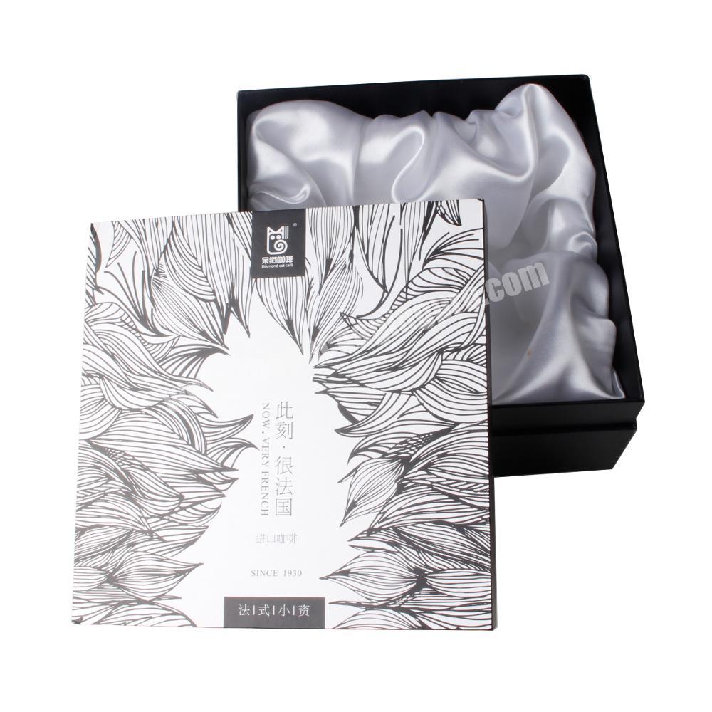 Handmade custom black  lid and base cardboard women sleepwear paper packaging box with satin silk