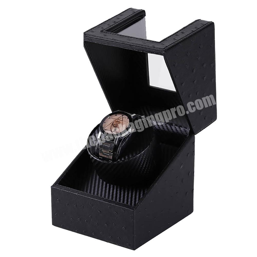 Handmade deluxe leather automatic rotating motor winder watch box custom Logo high end quality single watch packaging box