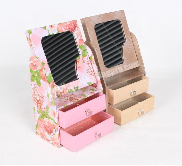Custom Handmade high-end jewelry box, paper desktop storage box, mirror flip cosmetic paper box