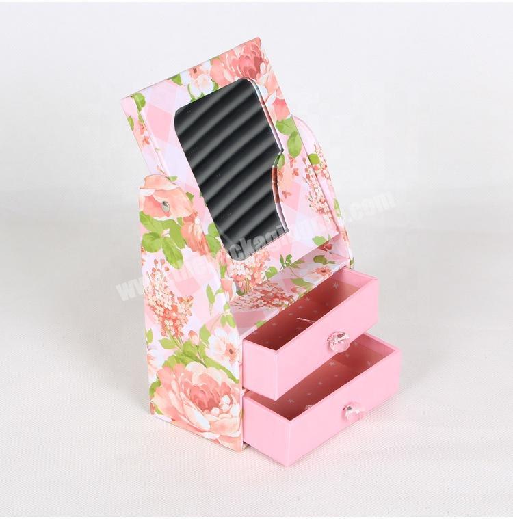 Manufacturer Handmade high-end jewelry box, paper desktop storage box, mirror flip cosmetic paper box