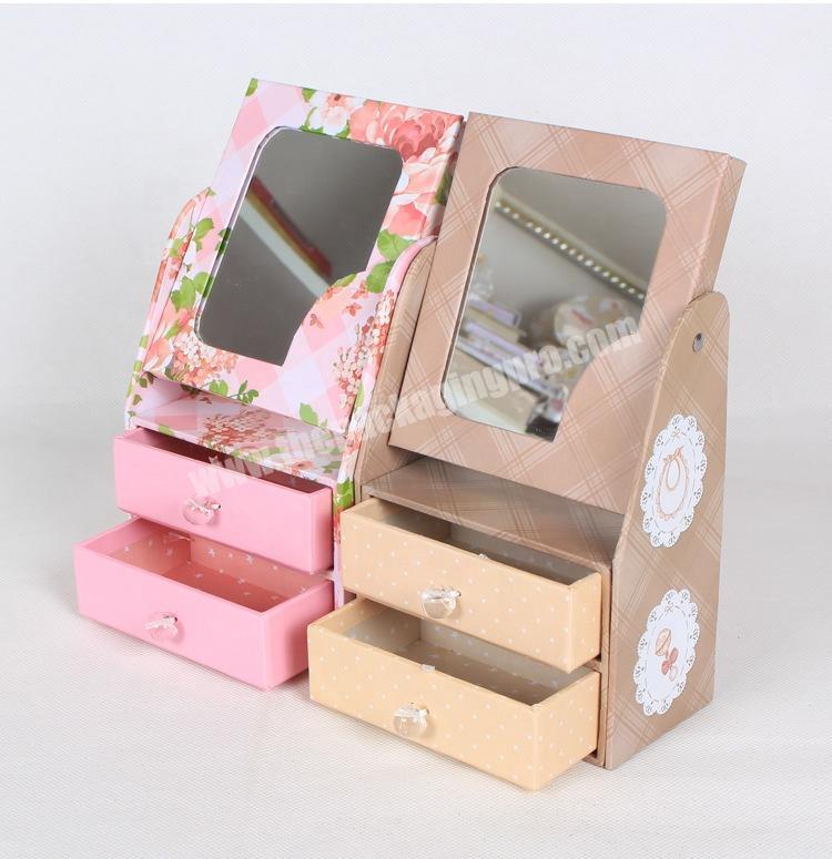 Shop Handmade high-end jewelry box, paper desktop storage box, mirror flip cosmetic paper box