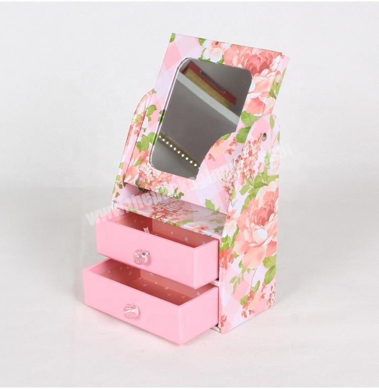 Wholesale Handmade high-end jewelry box, paper desktop storage box, mirror flip cosmetic paper box