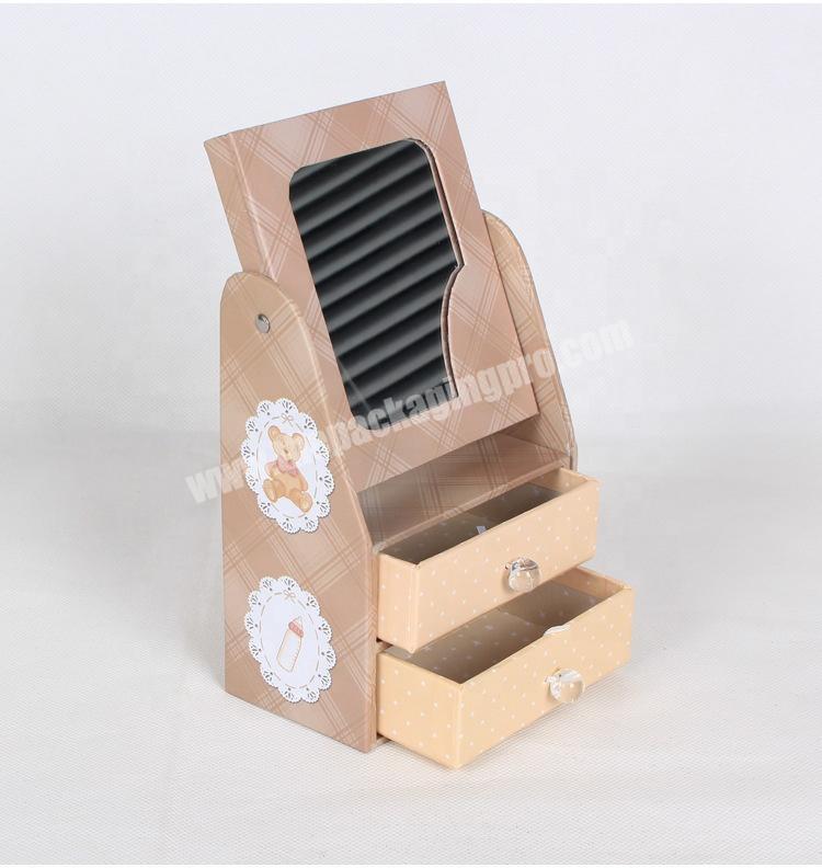 Supplier Handmade high-end jewelry box, paper desktop storage box, mirror flip cosmetic paper box