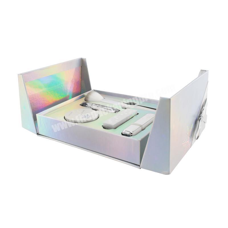 Handmade luxury gray cardboard flip cover cosmetic gift box on both sides
