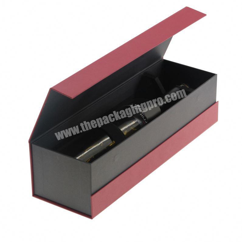 Handmade paper black magnetic custom cardboard wine box wine gift box for 2 bottle