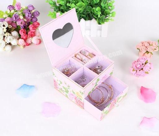 Handmade paper type packaging box small jewelry box with divider and drawer