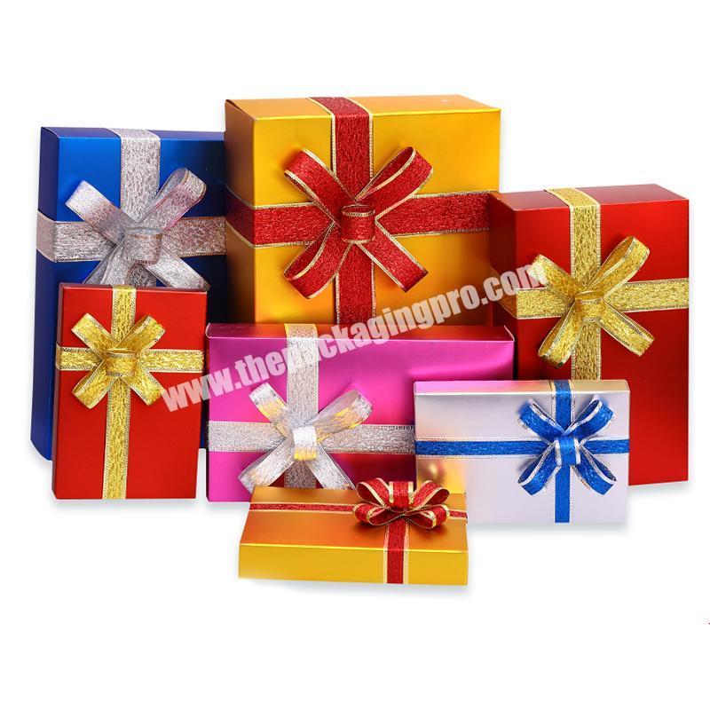 Hard cardboard Christmas gift packaging boxes with fixed ribbon