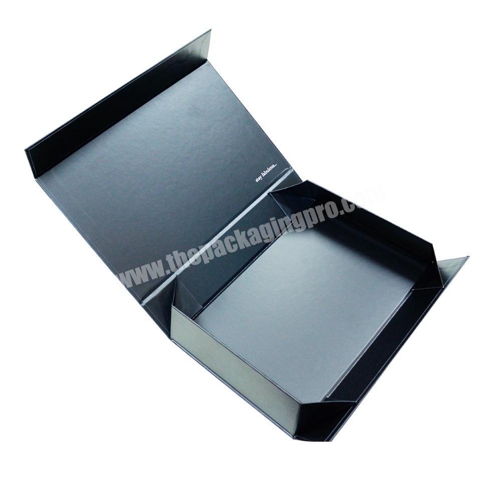 Hard cardboard matte black paper flat folding box with magnet