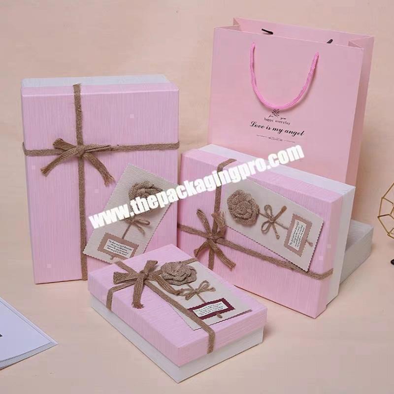 Hard cardboard paper square book shape gift box with ribbon