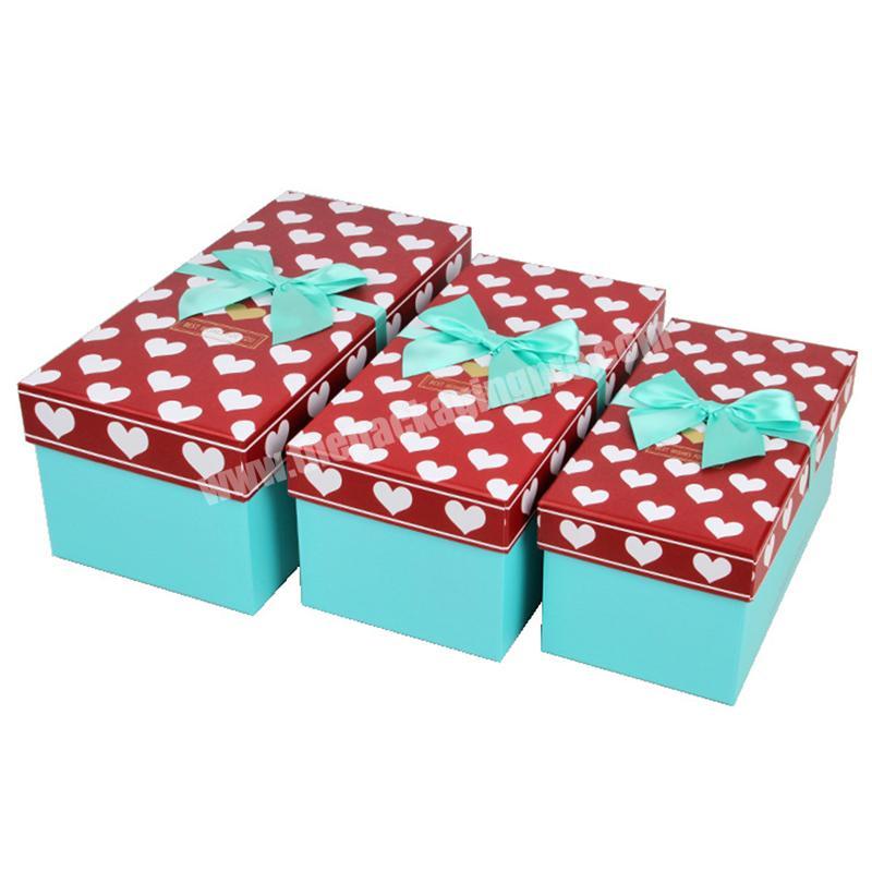 Heart Print High Quality Custom Gift Box Colorful Paper Box With Silk Ribbon High Quality Hot Sale Square Paper Box For Gift