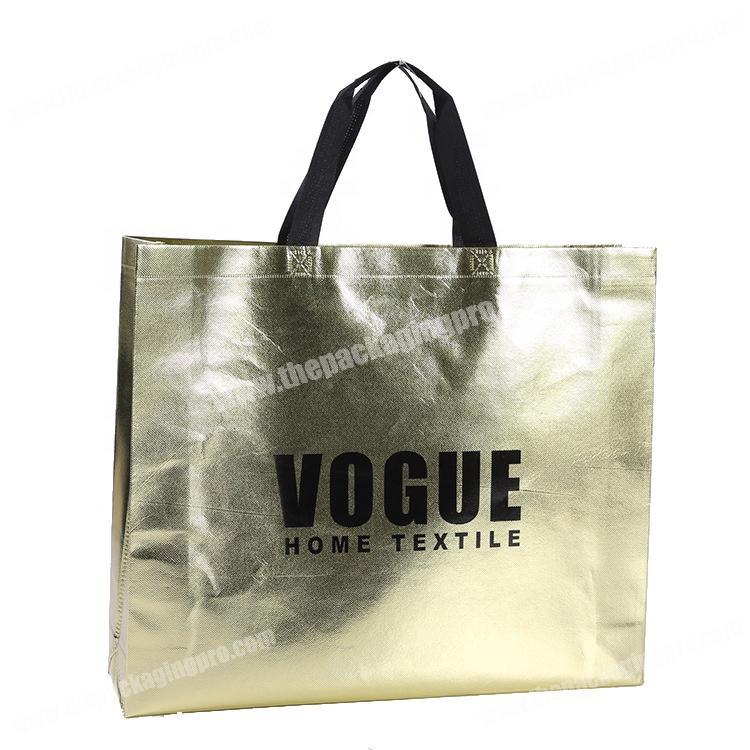 Heat press gold coated shiny non woven bag for shopping