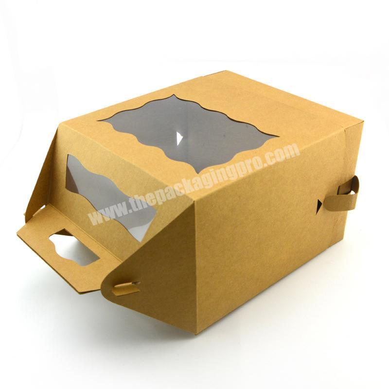 Height Brown Kraft Paperboard Auto-Popup PVC PET Clear Window Food Packaging Pie Bakery Cake Paper Box
