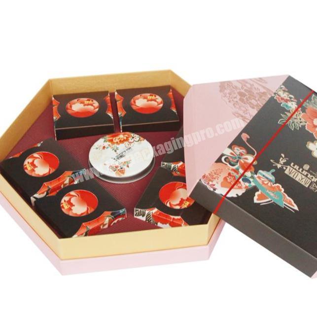 Hexagon shaped Paper Moon cake Box with Separate Tray