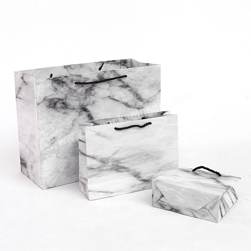 High End black and white matte shopping handles Gift Marble Paper Bag with logo