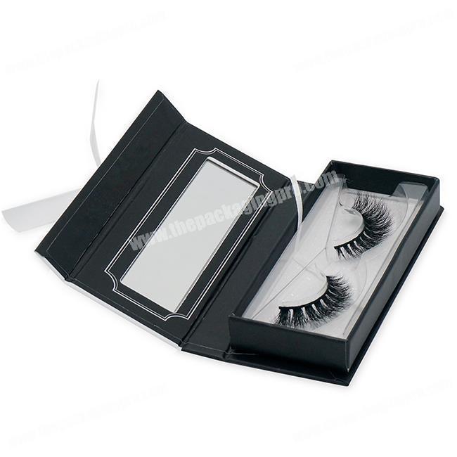 High end black custom false mink eyelash bowknot ribbon packaging boxes