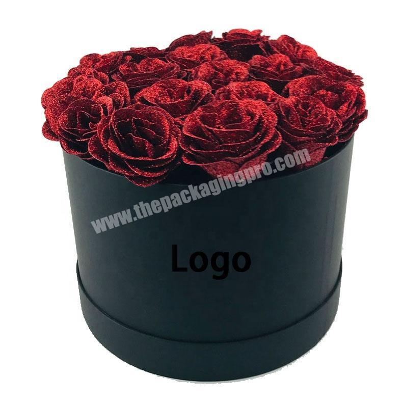 high-end black paper smooth feeling tube flower box OEM round rose packaging box