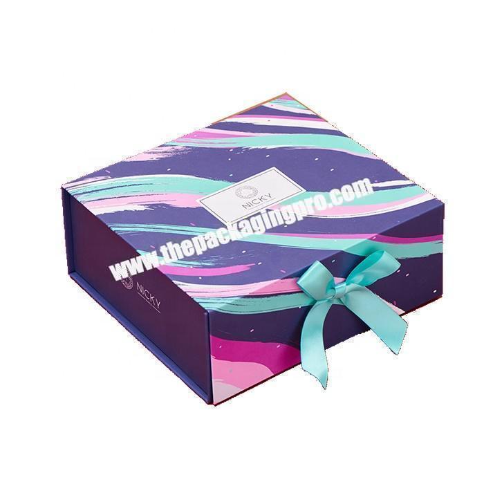 High end blue folding paper packaging magnet closure gift box
