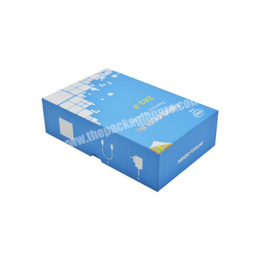High end blue paper packaging boxes gift box with logo printing for iphone wireless charger