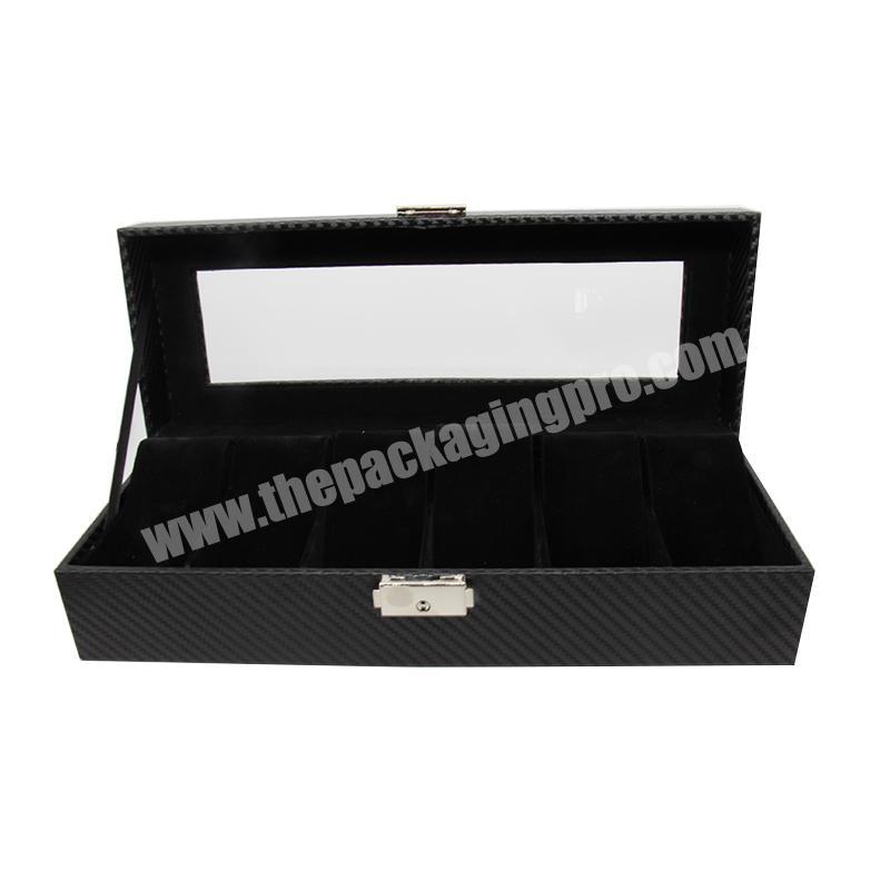 High-end carbon fiber pattern PVC display 6 slots leather gift luxury watch box for storage and packaging case