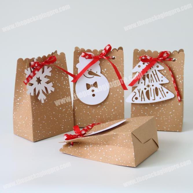high end christmas small  unique gift kraft  paper bags with snowflake ribbon