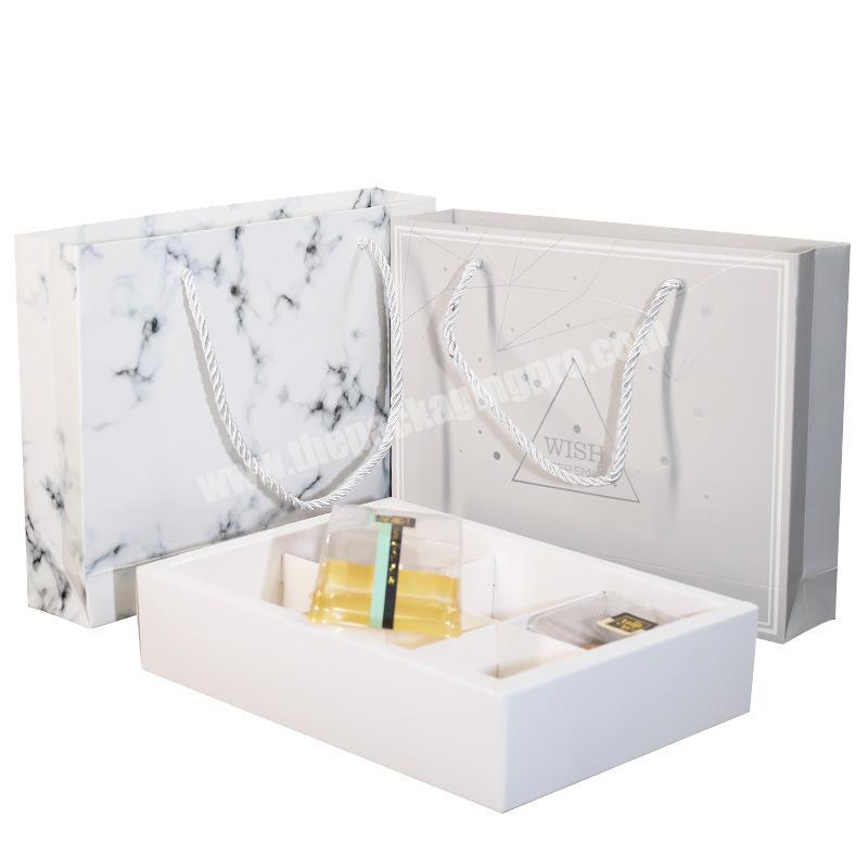 High-end custom paper white packing with ribbon gift packaging box and paper bag