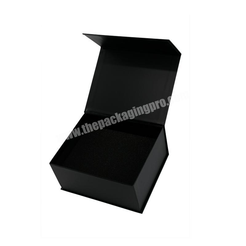 High-end custom printing black magnetic flip top cardboard gift packaging box with logo gold foil