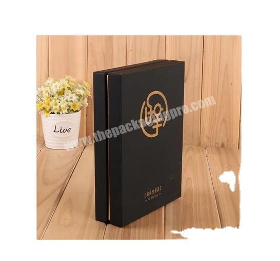 High End Customized Gold Stamping Gift Box with lid Packing Box Handmade Black Gift Box.