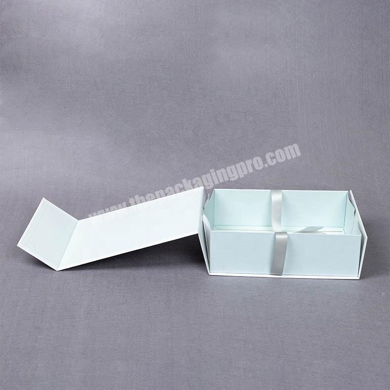 high end delicate design fashion cosmetic foldable cardboard collapsible rigid paper box with ribbon