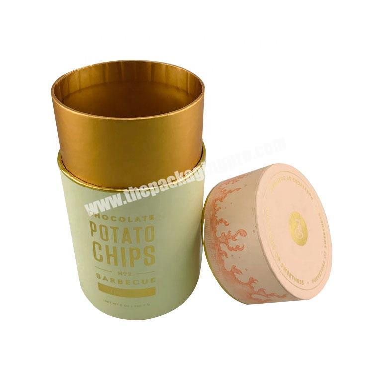high-end luxury gold paper printed  round tube potato chips box  french fries packaging box