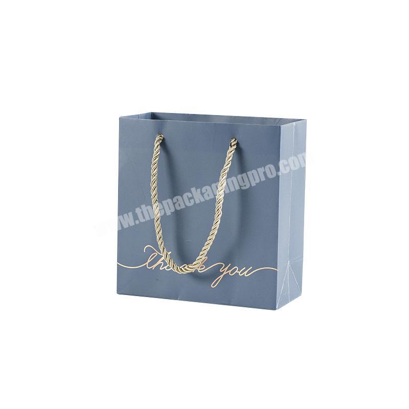 High Quality Blue Matt Lamination Custom Shopping Paper Bag with Logo Fancy Gift Bag With Gold Foil