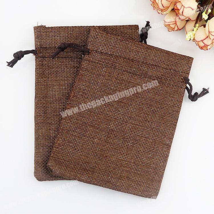 High quality coffee gift favor jewelry cosmetics packaging drawstring jute pouch bag