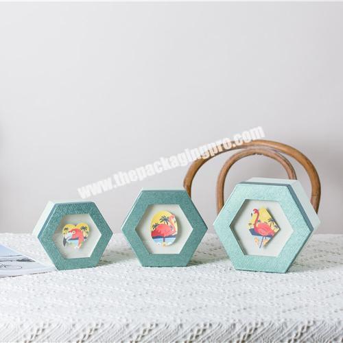 High quality colorful  carton design set of 3 size wedding birthday used hexagon shape empty cheap gift boxes  paper gift box