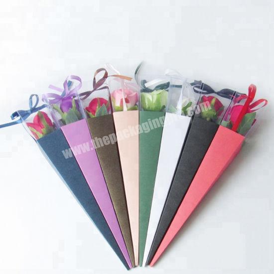 High Quality Custom Cone Long Stem Paper Rose Flower Box