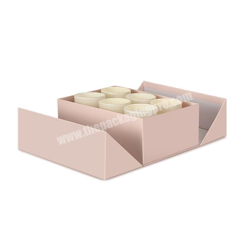 High Quality Custom Logo Rigid Magnetic Double Open Flip 6 Candle Jars Packing Box with Base