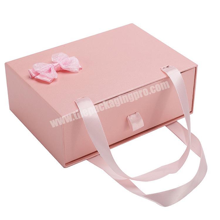 High Quality Custom Luxury Rigid Cardboard Packaging Pink Bridesmaid Gift Box With Silk Ribbon
