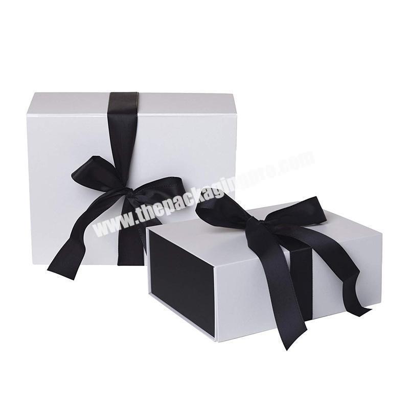 High Quality Custom Luxury Rigid grey Cardboard Packaging Magnetic Folding Paper box Wedding Dress Gift Box with Ribbon Closure