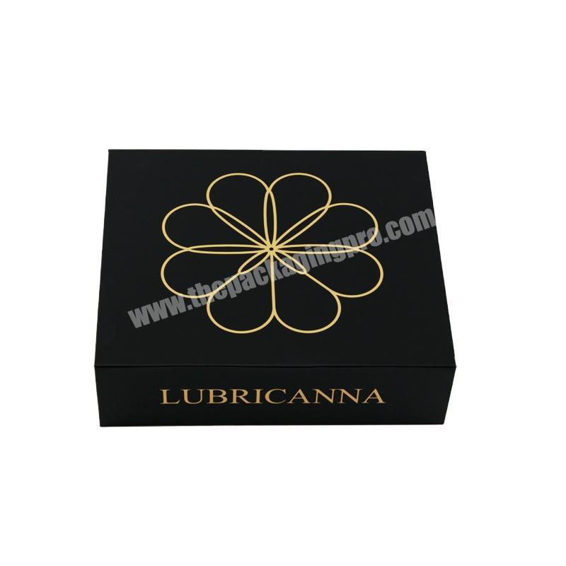 High quality Custom Paper Empty Luxury Cardboard Black Foldable gift box with logo set