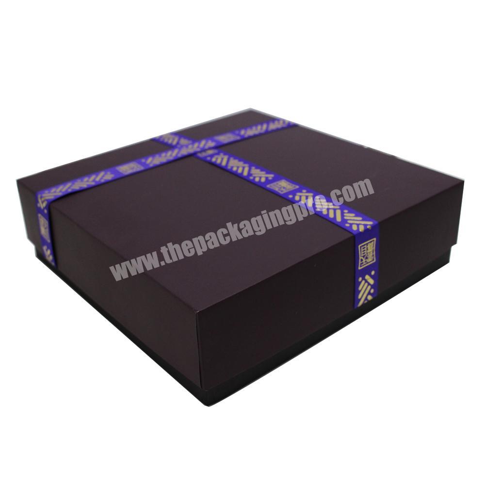 High quality custom printing purple cardboard square lid and base gift box packaging with ribbon