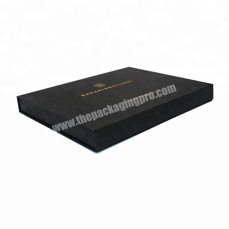 High Quality Customised Book shape Black Matte Cardboard Gift Garment Magnetic Box Packaging