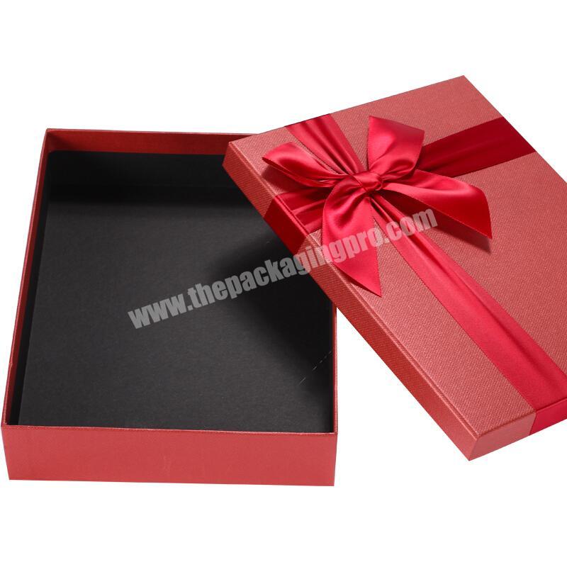High Quality Customized Eco Gift Scarf Red Packaging Stock Box Leather Printed Paper Neck Paperboard Storage Tie Boxes With Bow