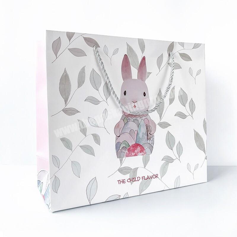 High Quality Customized Logo Recycle Cute Rabbit Portable Gift Packaging Paper Handbag for shopping