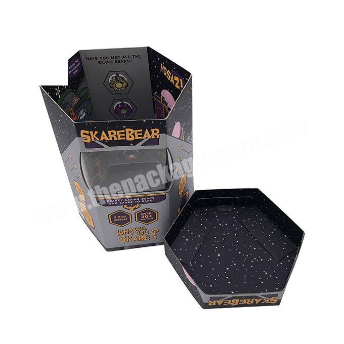 High quality display and bottom gift box cartoon hexagonal cardboard box for clothes toy box